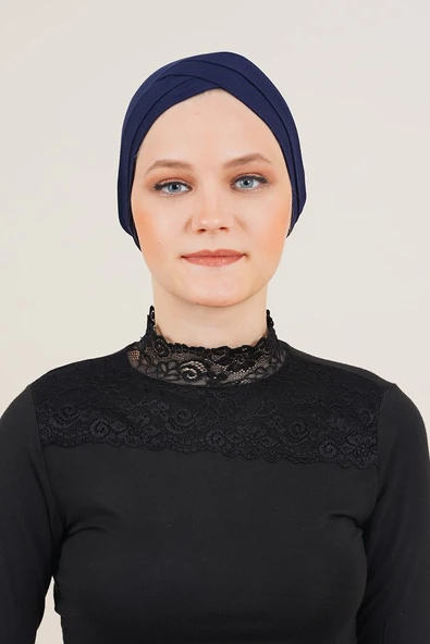 Çapraz Bantlı Lacivert Bone - Resim 2