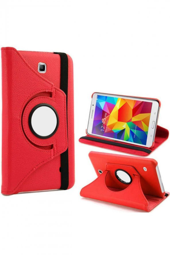 Galaxy Tab 4 7.0 T230 Zore Dönebilen Standlı Kılıf Kırmızı