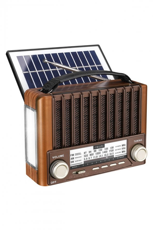 Mdr-310 Ahşap Güneş Enerjili Usb-sd- Fm/am/sw 3 Band Klasik Radyo+ışıldak Bluetooth Hoparlör