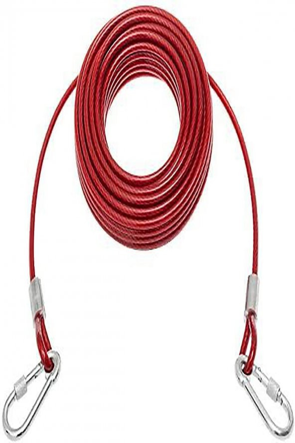 LİDERSAN ÇELİK 6 Mm 4 Metre + 2 Vidalı Karabina Köpek Bahçe Bağlama kırmızı