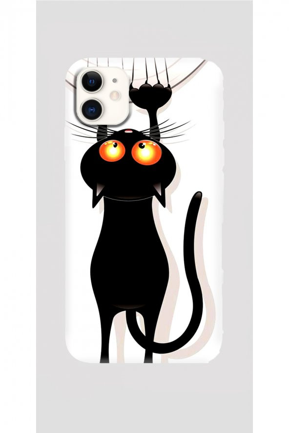 Apple iPhone 11  Kapak Silikon Baskılı Kılıf  - Siyah Kedi -