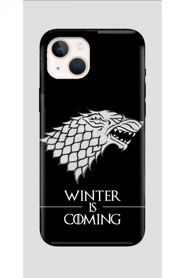Apple iPhone 13  Kapak Silikon Baskılı Kılıf  - Winter Wolf -