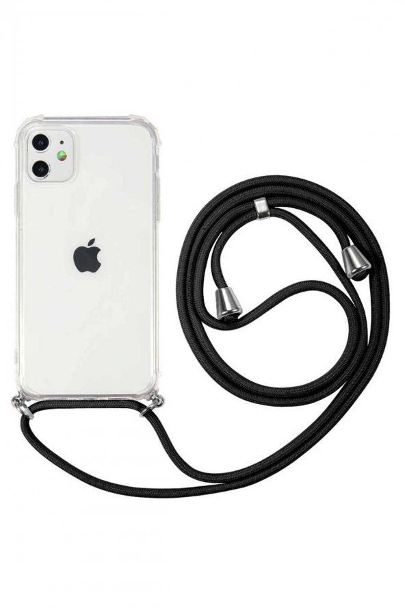 Iphone 11 Kılıf Siyah İpli Boyun Askılı Telefon Kılıfı X-rop