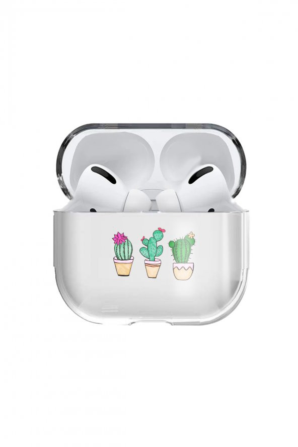 Apple Airpods Pro Kılıf Sevimli Kaktüs Şeffaf Kulaklık Koruyucu Kılıf