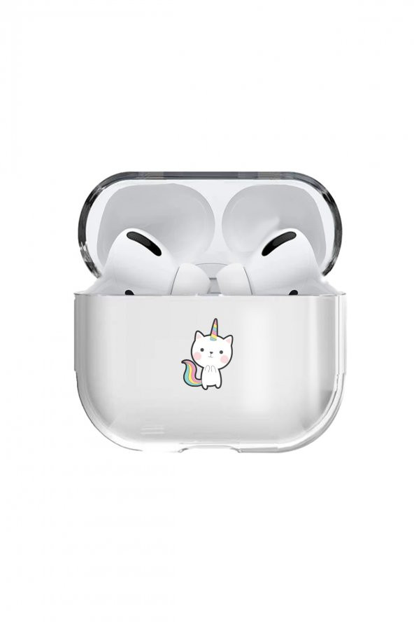 Apple Airpods Pro Kılıf Sevimli Unicorn Cat Şeffaf Kulaklık Koruyucu Kılıf
