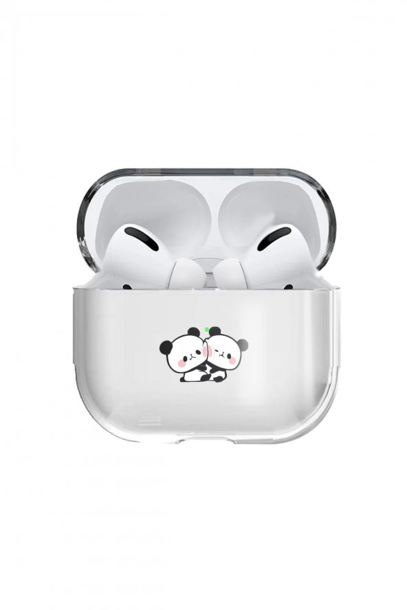 Apple Airpods Pro Kılıf Sevimli İkizim Panda Şeffaf Kulaklık Koruyucu Kılıf