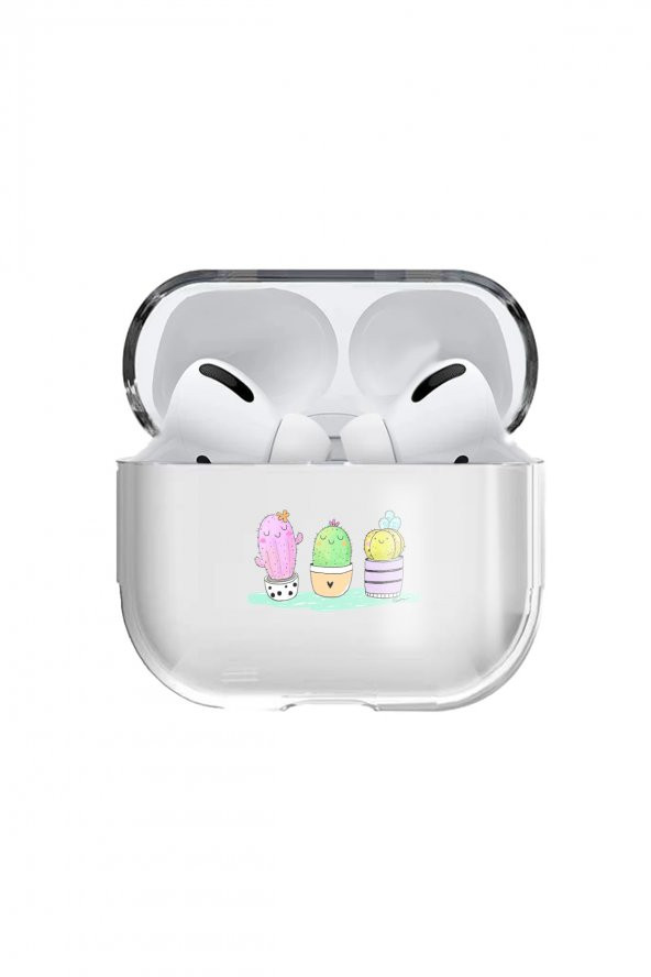 Apple Airpods Pro Kılıf Sevimli Kaktüsler Şeffaf Kulaklık Koruyucu Kılıf