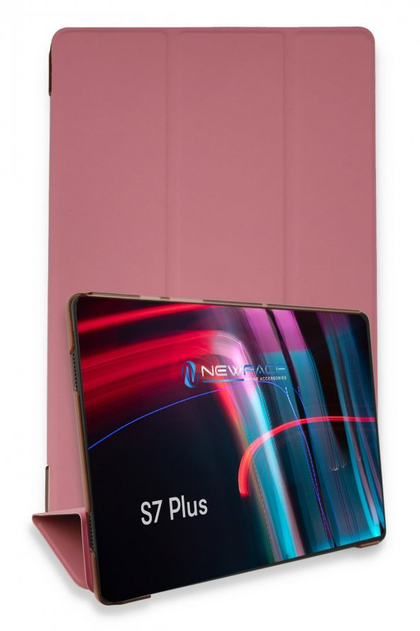 Bilişim Aksesuar Samsung Galaxy T970 Tab S7 Plus 12.4 Kılıf Tablet Smart Cover Kılıf - Pembe