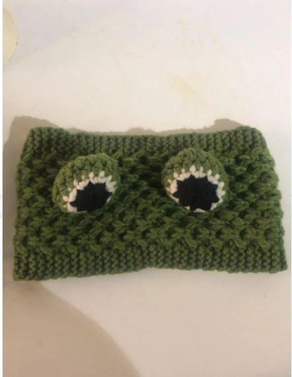 Bandana Örgü Yeşil Kurbağa Göz Saç Bandana Taç Toka Kız Kadın Esnek - Resim 4
