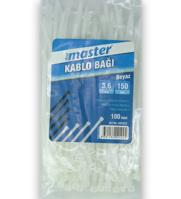 Master Kablo Bağı Plastik Cırt Kelepçe Beyaz 3.6x150 mm(100'lü)