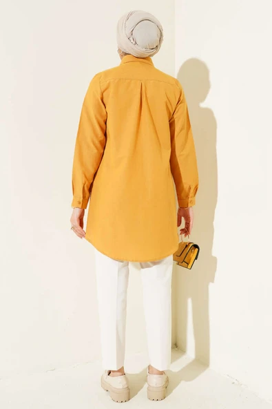 Klasik Yakalı Oval Kesim Camel Gömlek - Resim 3