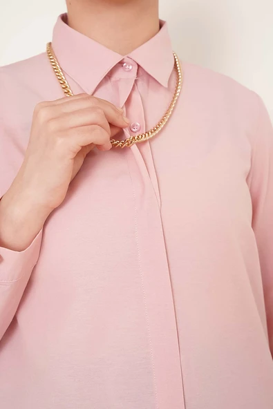 Klasik Yakalı Oval Kesim Gül Kurusu Gömlek - Resim 4