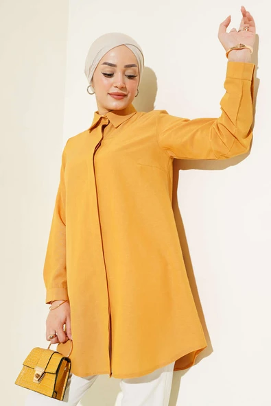 Klasik Yakalı Oval Kesim Camel Gömlek ürün görseli 1