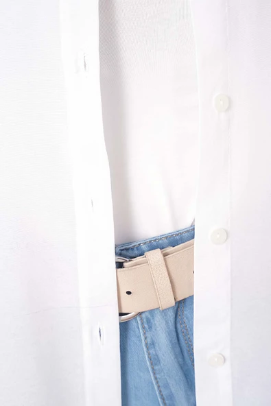 Klasik Yakalı Oval Kesim Beyaz Gömlek - Resim 4