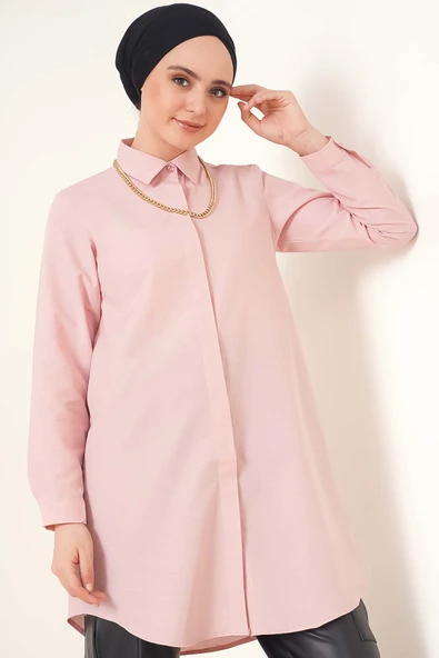 Klasik Yakalı Oval Kesim Gül Kurusu Gömlek ürün görseli 1