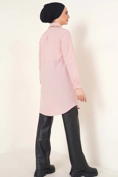 Klasik Yakalı Oval Kesim Gül Kurusu Gömlek - Resim 3