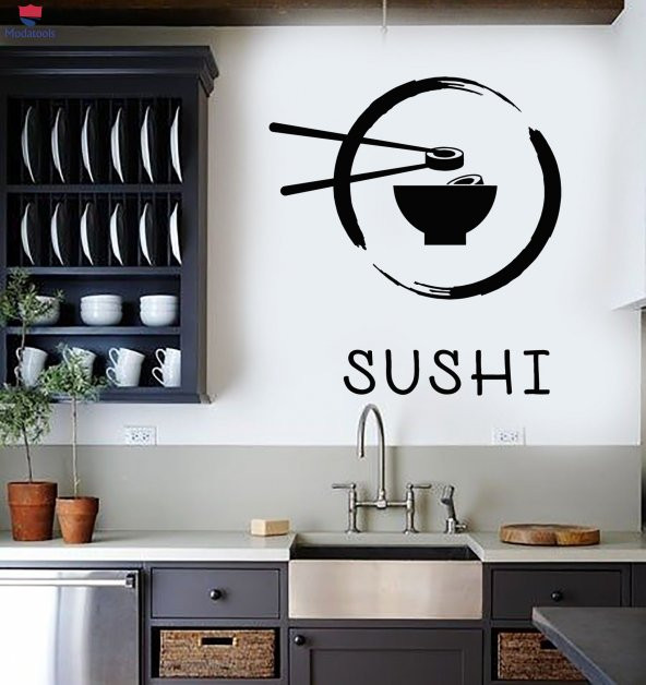 Dekorasyon Cam Duvar Sticker Tat Ürün Suşi Ruloları Japon Yemekleri Oryantal Mutfağı Çıkartmalar