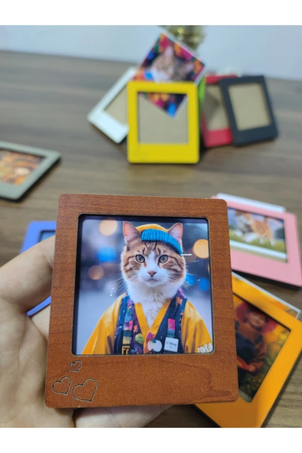 10 Adet Ahşap Renkli Çerçeve Bebek Sevgili Çerçevesi - 3