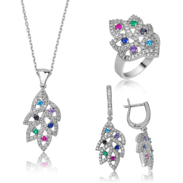 Lucky Life 925 Ayar Gumuss Renkli Bayan Set