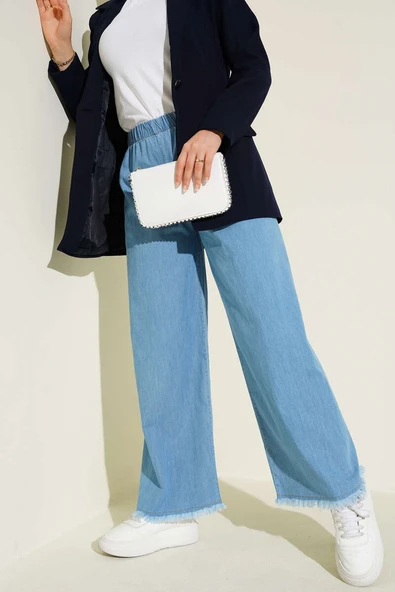 Paça Püsküllü Bol Kot Mavisi Pantolon