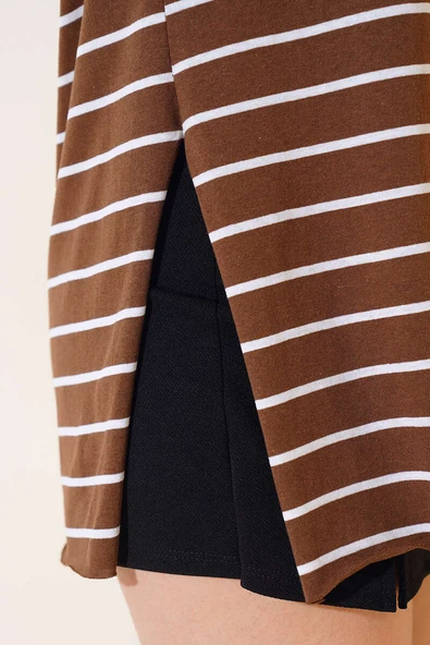 Çizgili Kahve Tshirt - Resim 4