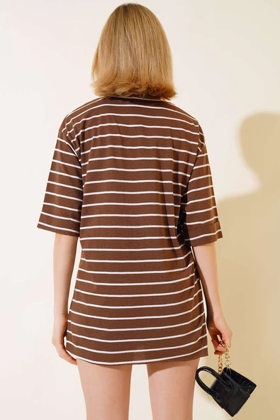 Çizgili Kahve Tshirt - Resim 3