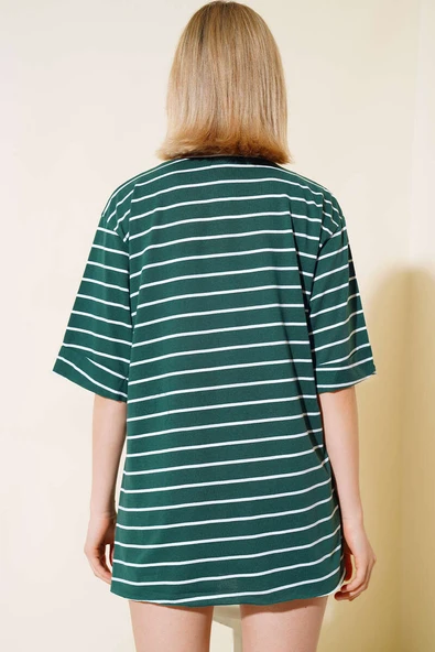 Çizgili Zümrüt Yeşili Tshirt - 3