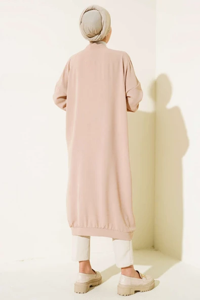 Önü Düğmeli Ayrobin Latte Uzun Hırka - 3