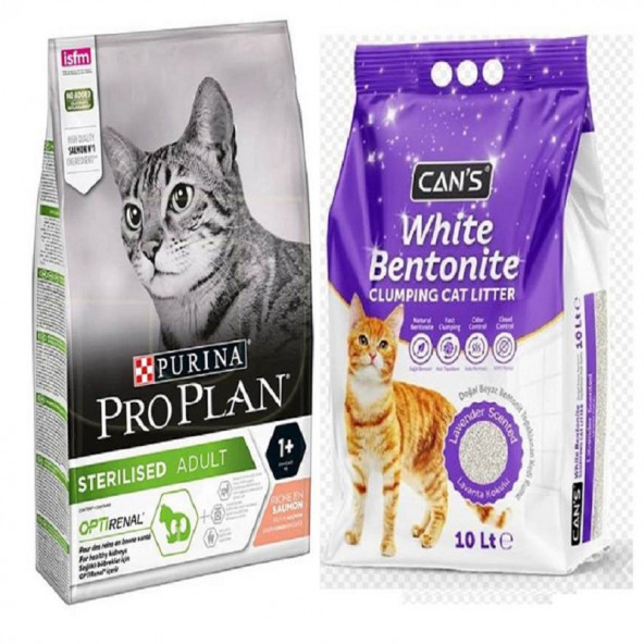 Proplan Sterilised Somonlu Yetişkin Kuru Kedi Maması 3 Kg + 10 Lt Kedi Kumu