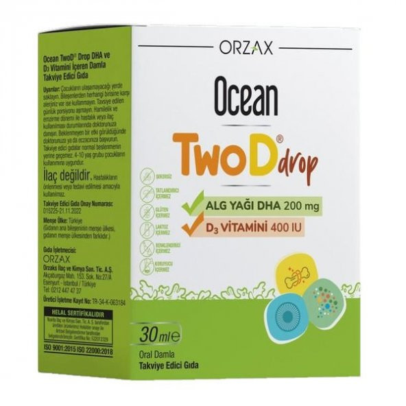 Ocean TwoD Damla 30 ml (Algae Oil DHA ve Vitamin D3 400)