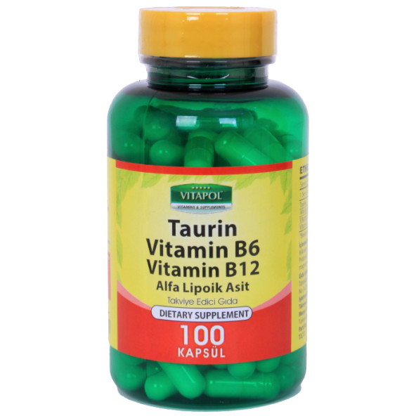 Vitapol Taurin 500 Mg Taurine 100 Kapsül Alfa Lipoik Asit Vitamin B6 Vitamini B12 Vitamini