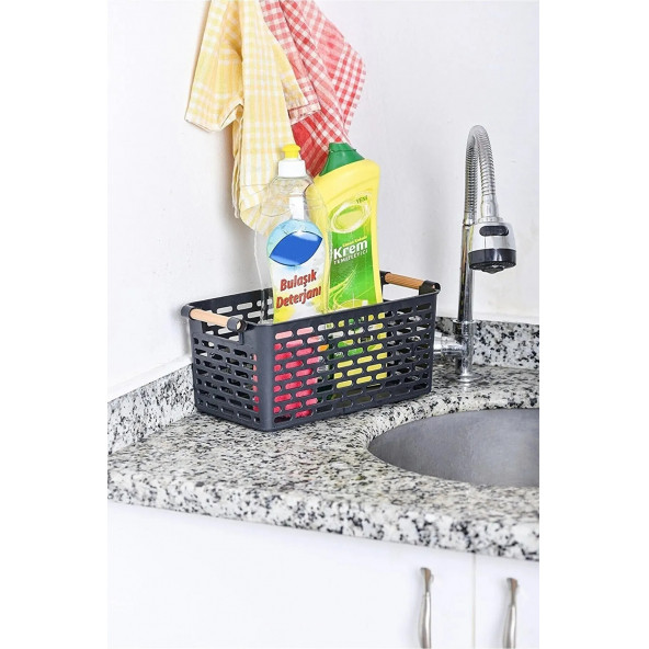 8 Adet Kulplu Sepet ,Kulplu Organizer Ahşap Kulp,Buzdolabı İçi-Mutfak Tezgah Üstü-Banyo Organizeri - 4