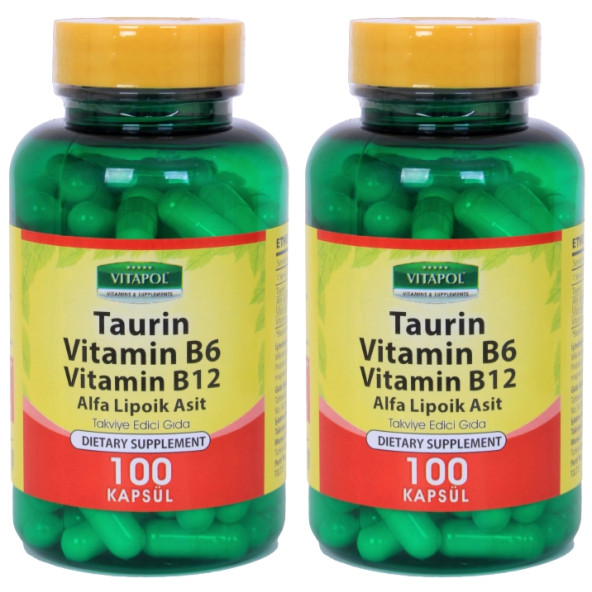 Vitapol Taurin 500 Mg Taurine 2x100 Kapsül Alfa Lipoik Asit Vitamin B6 Vitamini B12 Vitamini