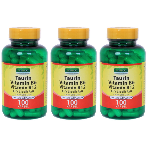 Vitapol Taurin 500 Mg Taurine 3x100 Kapsül Alfa Lipoik Asit Vitamin B6 Vitamini B12 Vitamini