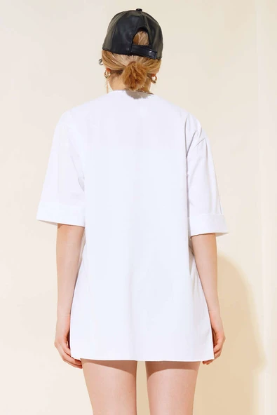 Yırtmaçlı Duble Kol T-shirt Beyaz - 3