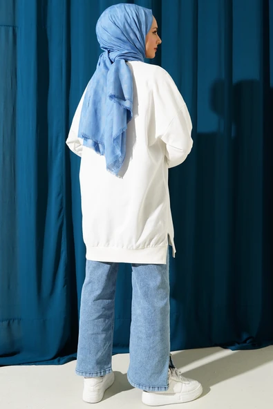 Armalı Yırtmaç Detaylı Tunik Ekru - Resim 3