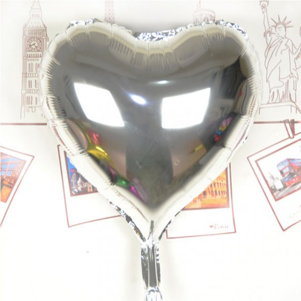 Kalp Uçan Balon Folyo Gümüş 80 cm 32 inç (579)