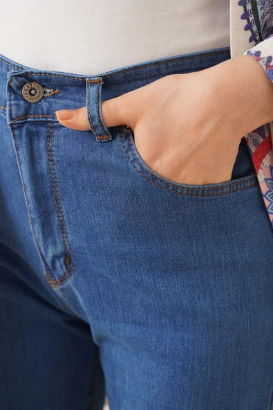 İspanyol Paça Yüksek Bel Orta Kot Jean Pantolon - Resim 4