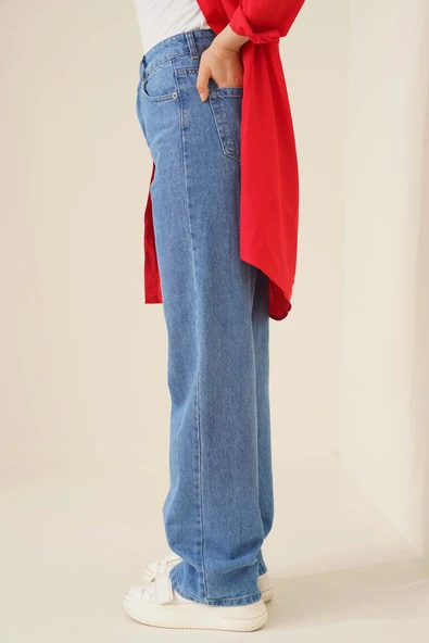 Boru Paça Açık Kot Jean Pantolon - Resim 3