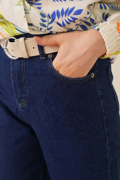 Boru Paça Koyu Kot Jean Pantolon - Resim 4