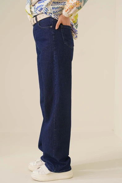 Boru Paça Koyu Kot Jean Pantolon - Resim 3