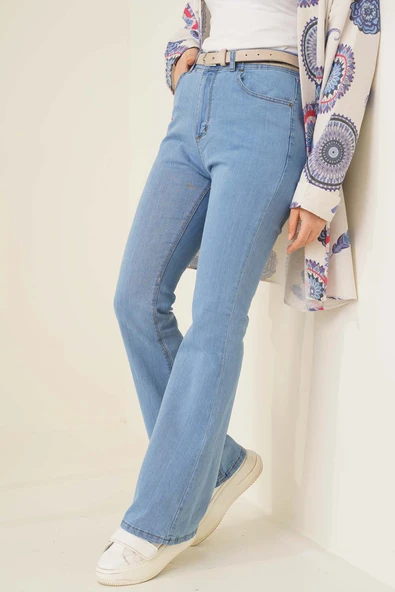 İspanyol Paça Yüksek Bel Açık Kot Jean Pantolon ürün görseli 1