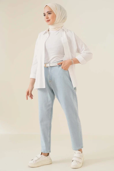 Düz Boyfriend Buz Mavisi Pantolon - Resim 2