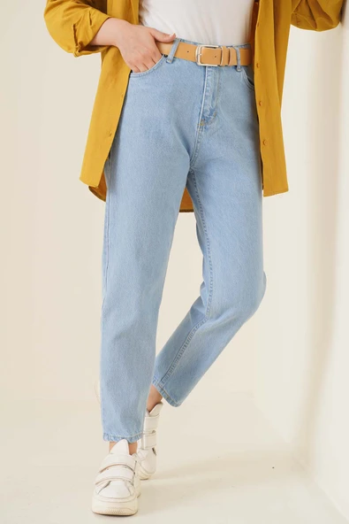 Düz Boyfriend Açık Kot Pantolon ürün görseli 1