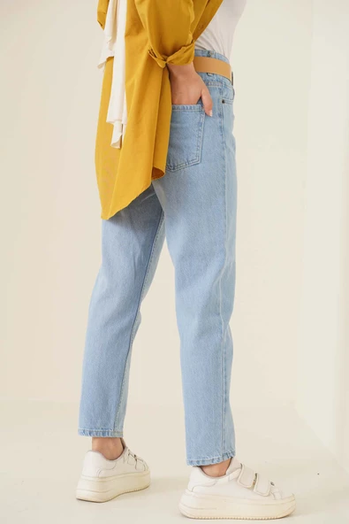 Düz Boyfriend Açık Kot Pantolon - Resim 3