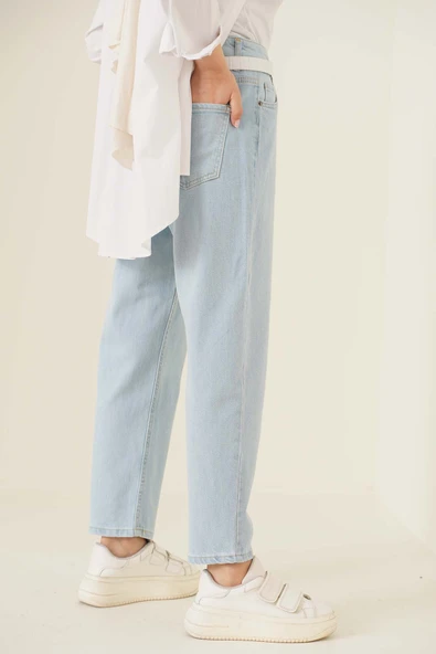 Düz Boyfriend Buz Mavisi Pantolon - Resim 3