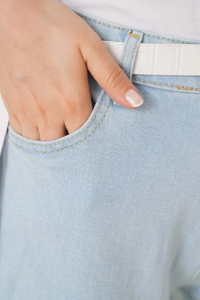 Düz Boyfriend Buz Mavisi Pantolon - Resim 4