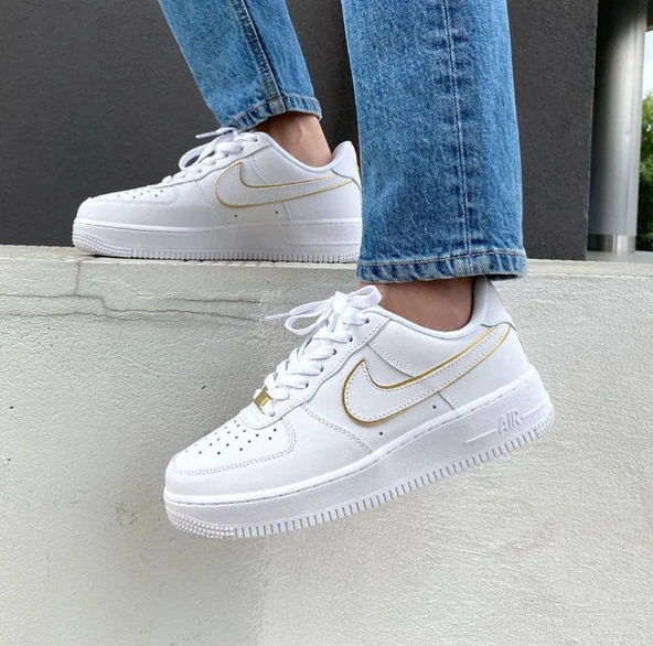 Nike Air Force 1 Low Icon Clash White Metallic Gold (W) Günlük Spor Ayakkabı AO2132-102 - Resim 6