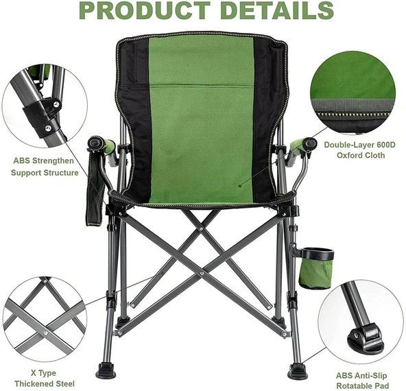 Madfox Roxy Katlanır Kamp Sandalyesi YEŞİL-SİYAH - Resim 5