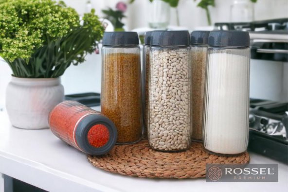 Rossel Premium Alin 12 adet Cam Kavanoz-Saklama Kabı 1500 ml Gri - 5